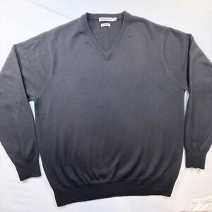 Peter Millar 100% Merino Wool V Neck Sweater Men's Large Black Pullover Golf